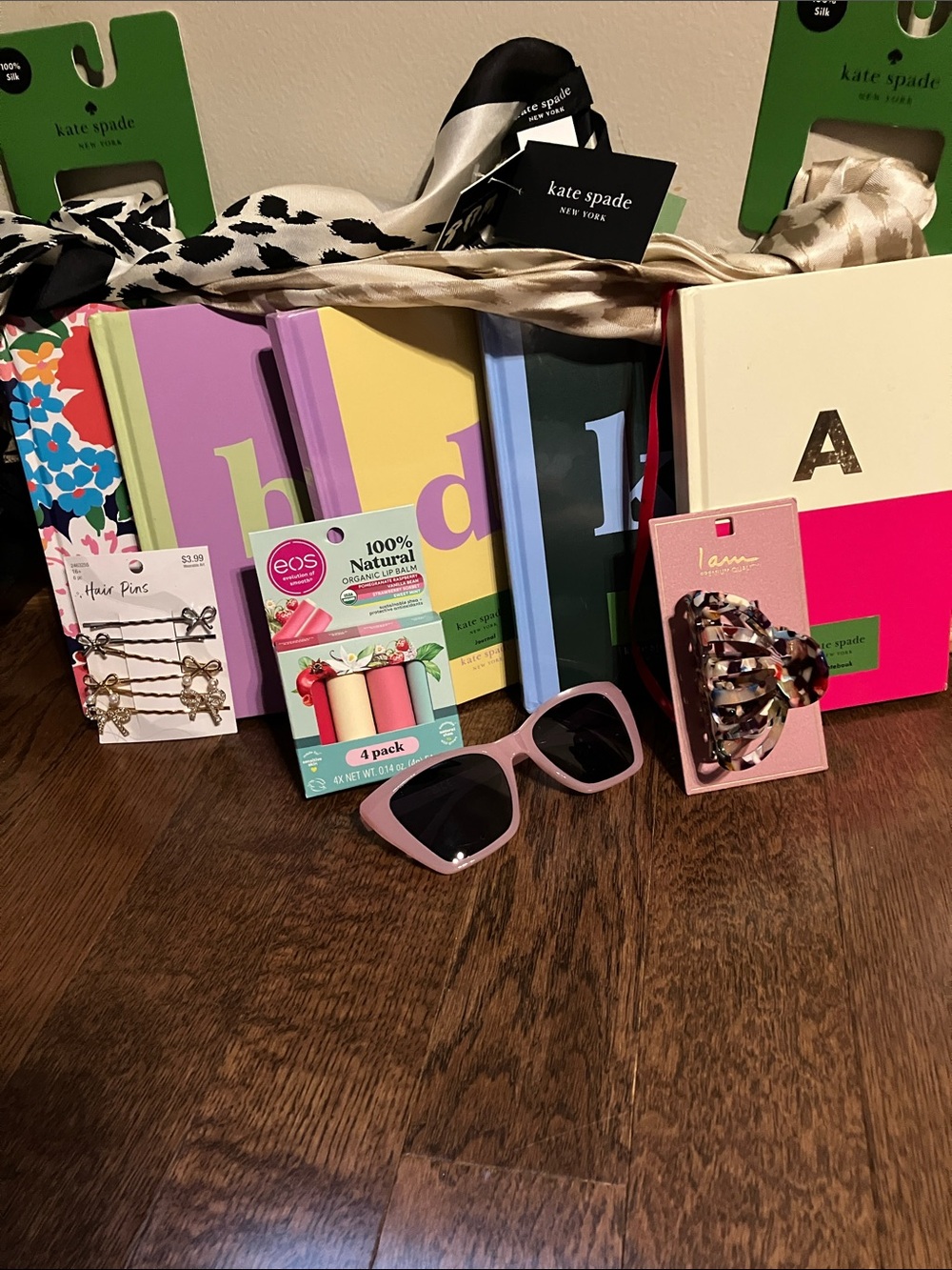 KATE SPADE EVERYTHING:) 1 Black & 1Beige Animal-Print Silk Scarves & 5 JOURNALS